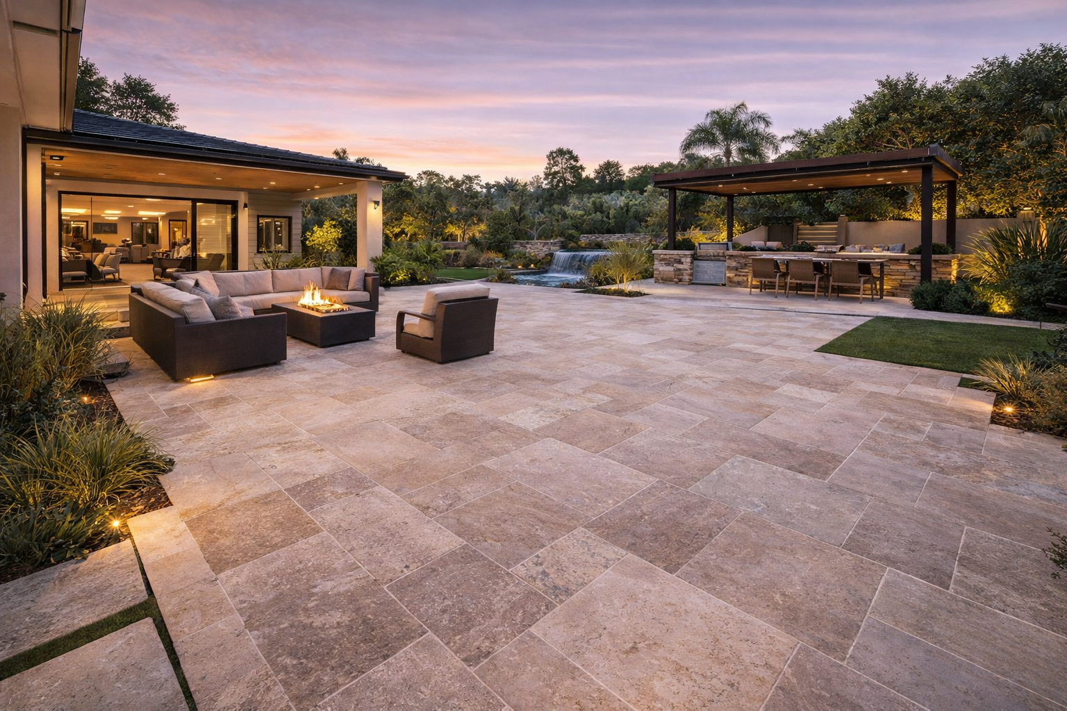 Custom travertine patio installation Los Angeles